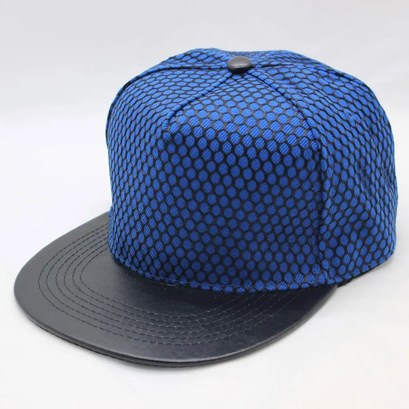 dames heren flat bill snapback hoed PU leer 5 panel hiphop baseball cap met mesh oogje rood zwart blauw wit13346