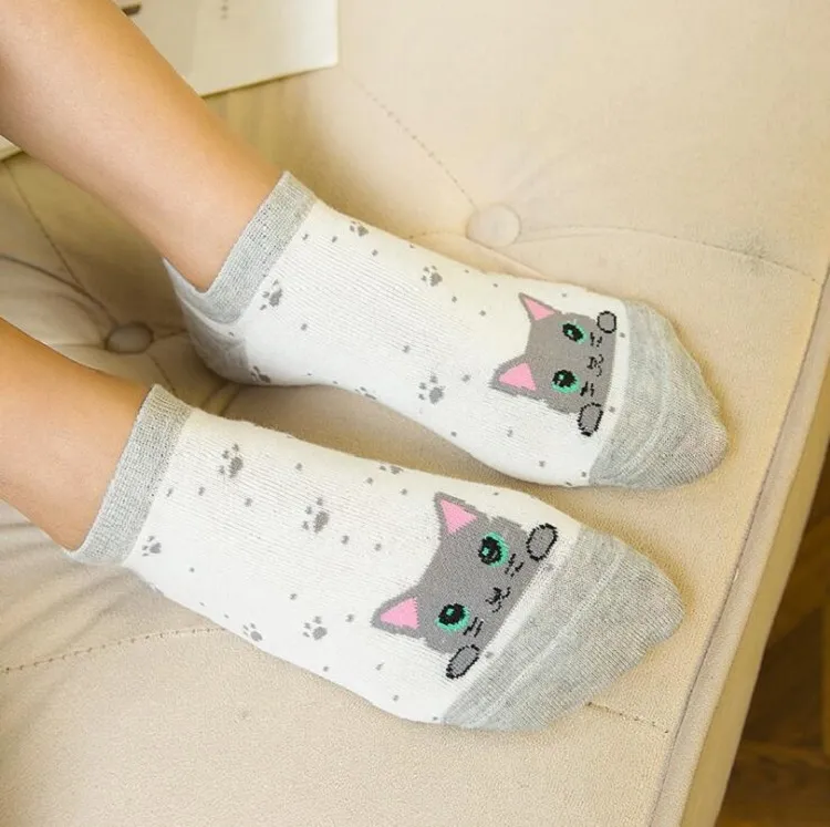 Chaussettes expédier cheville coton polyester pour dame fille femmes femme 20-24.5 cm taille libre bande dessin animé chat design