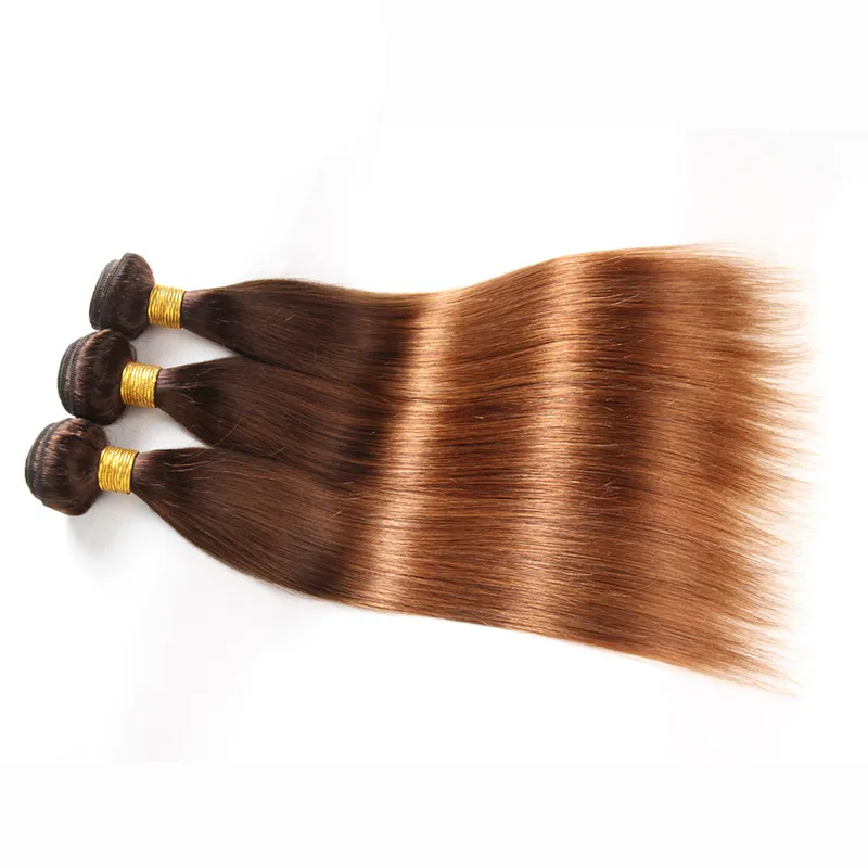 Ombre Extensões de Cabelo Humano Brasileiro Malaio Peruano Reta Dois Tons Castanho Loira 4/30 # Tecer Cabelo Ombre 3 Pacotes