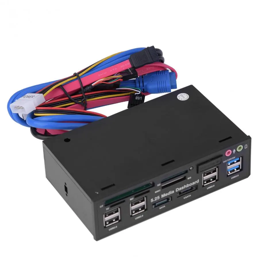 Freeshipping 5.25inch Media Dashboard Front Panel USB3.0 / 2.0 HUB eSATA SATA Audio Multi Card Reader для компьютерных футляров Оптические приводы Bay