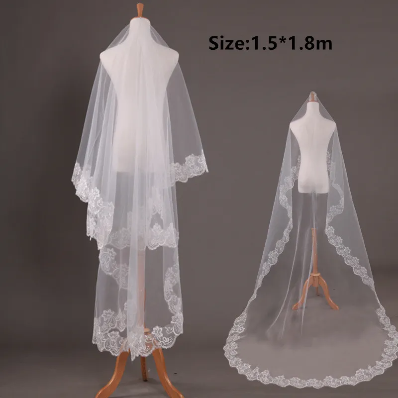 아플리케이트 1.5*1.8m 흰색, 상아 신부 베일 웨딩 액세서리 Voiles de mariage