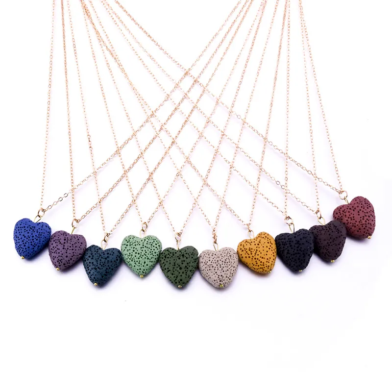 10 Farben Herz Liebe Lava Stein Halskette Aromatherapie Ätherisches Öl Parfüm Diffusor Anhänger Halskette für frauen schmuck
