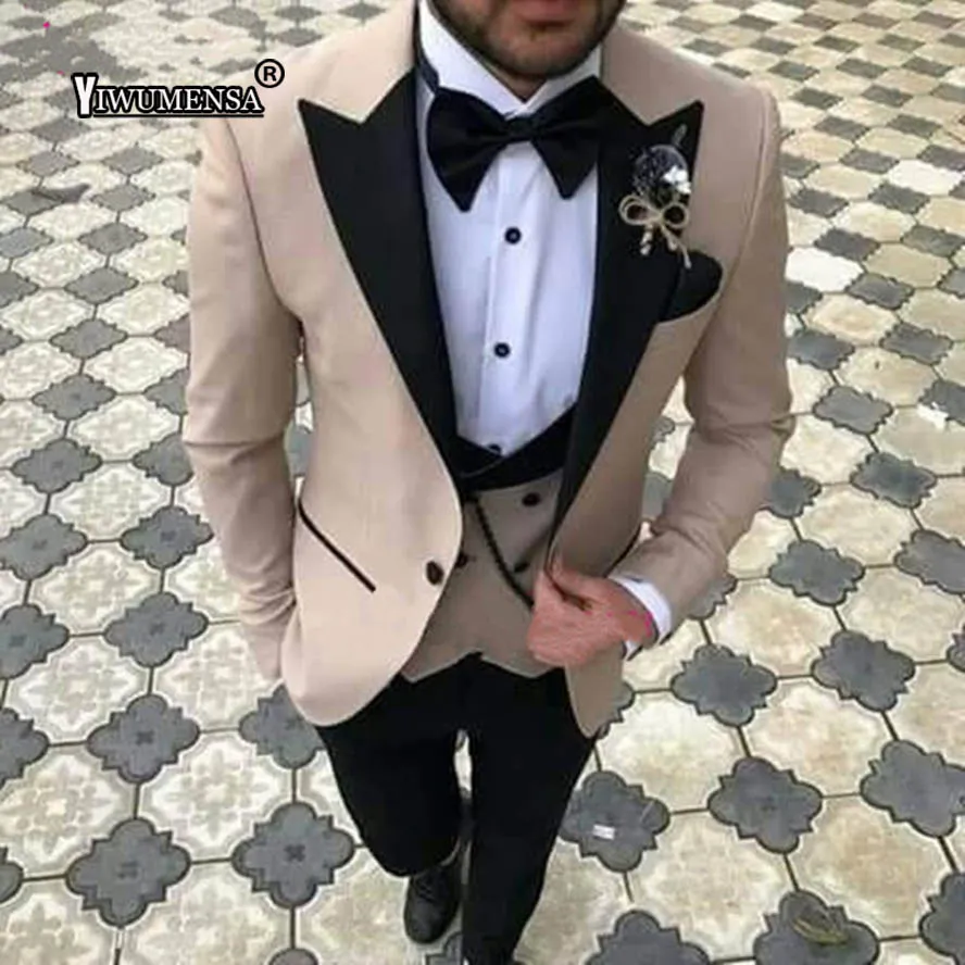 Blazer Yiwumensa 2018 Tre pezzi abiti da uomo Slimt -fit Groom Suit smoking Best Groomsmen abiti da sposa abiti da uomo (giacca+pent+gilet)