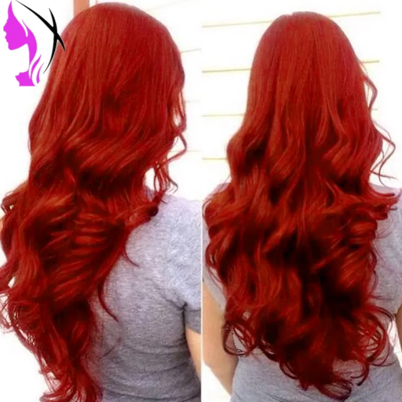 Wholesales объемная волна Glueless Синтетический парик фронта шнурка бразильские волосы красный парик косплей парик Perucas для женщин