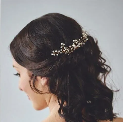 Forcina per capelli da sposa, copricapo da sposa in cristalli, accessori per abiti da sposa in oro e argento