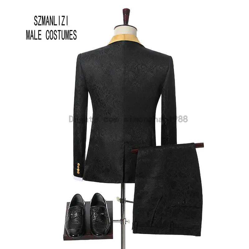 2018 marca noivo smoking padrinhos de um botão preto flor ouro xale lapela Custom Made Formal noivo desgaste homens casamento smoking ternos de casamento