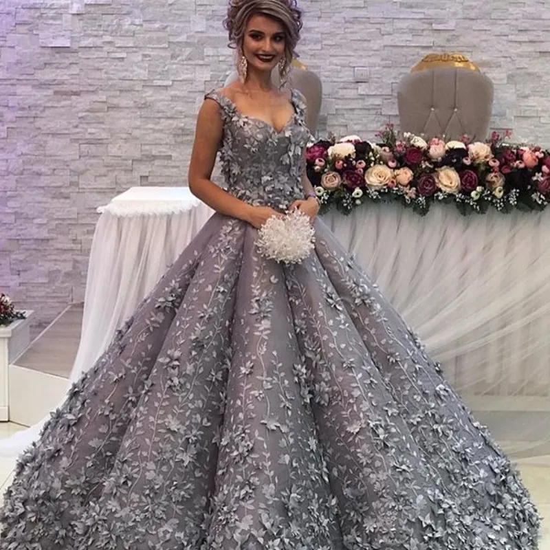 3D Floral Off Shoulder Ball Gown by Elizabeth K GL1975 | Off shoulder ball  gown, Ball gowns, Sparkle wedding dress