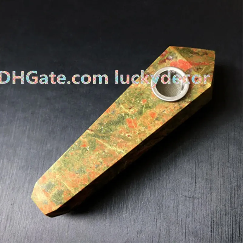 Unakite Jasper Point Crystal Pipe Pietra lucidata di qualità Gemma naturale Gemma semipreziosa Wicca Reiki Healing Chakra Crystal Pipa da fumo