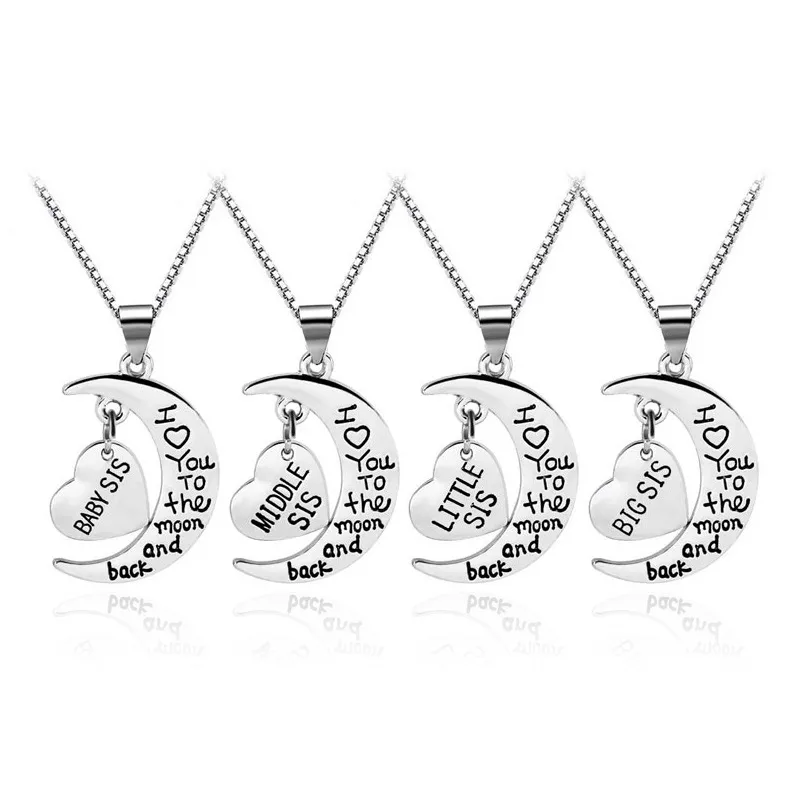 I Love You Ketting Moon Heart Big Sis Little Sis Moeder Dad Son Grandma Uncle Family Necklace voor Gift