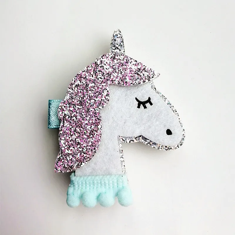 New Horse Colorful Kids Glitter Felt Hairpin Animals Girl Cute Pink Unicorn Hair Clip Hairpin Synthetic Leather Baby Clips