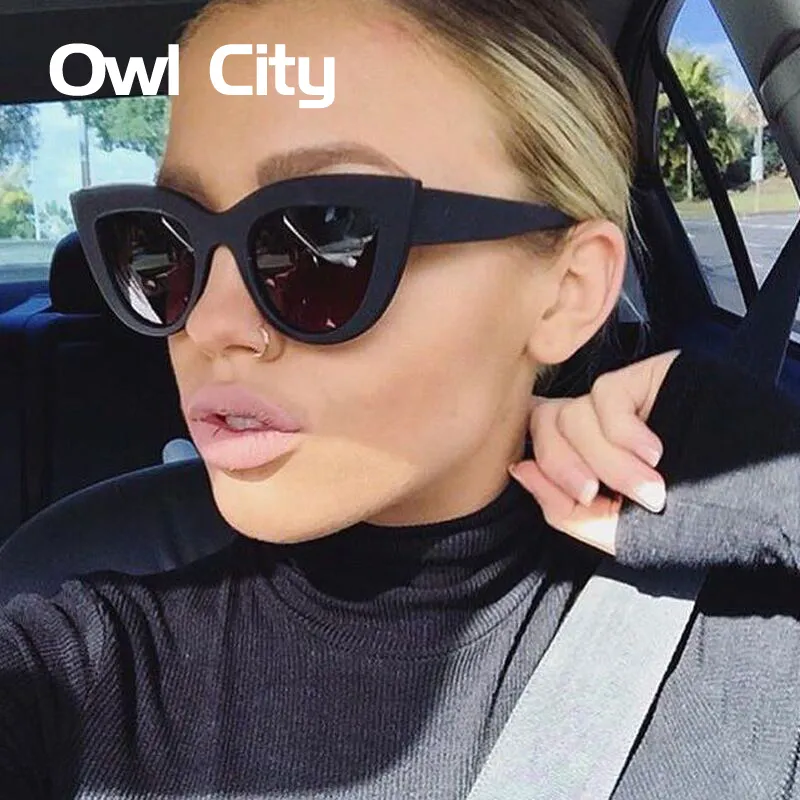 Retro Cat Eye Sunglasses 2024 Vintage Ladies Designer Sun Glasses UV400 Pink Mirror Eyewear for Women