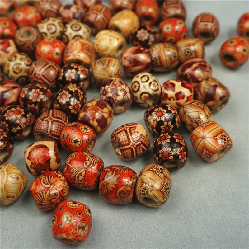 12mm Wooden Beads Assorted Round Painted Pattern Barrel Wood Beads for Jewelry Making Bracelet Loose Spacer Charms Bead280F