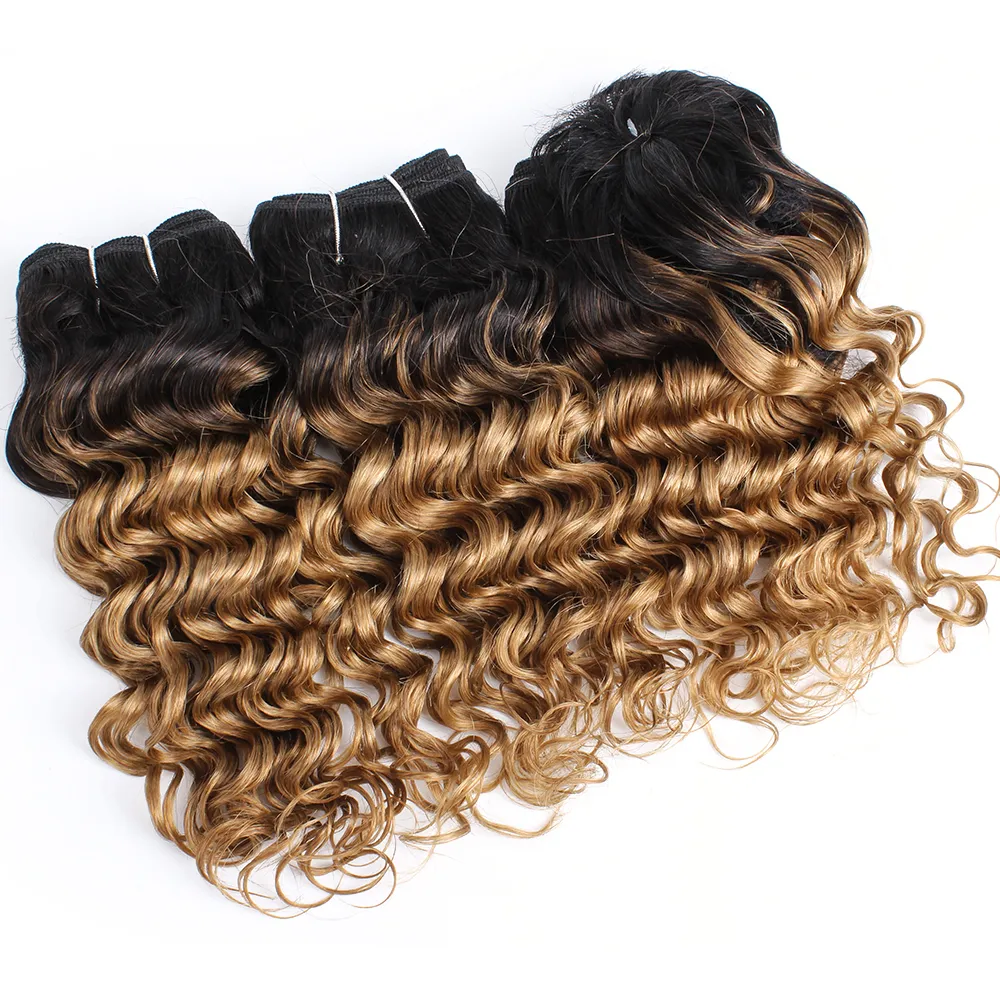 Cheap Ombre Hair Weave Bundles Brazilian Deep Wave Curly Hair 8-10 Inch For Full Head Remy Human Hair Extensions 166g