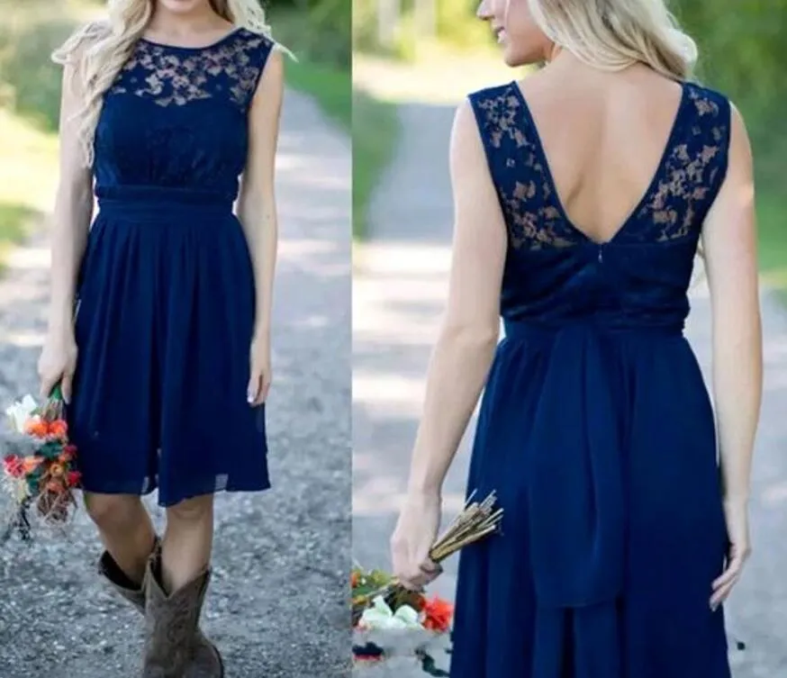 Royal Blue Bridesmaid Dresses Plus Size Lace Top Pleated Chiffon Knee Length  Country Wedding Party Dresses From Lpdqlstudio, $76.63 | DHgate.Com