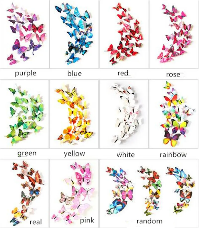 12Pcs set 3D Double layer Butterfly Wall Sticker on the wall for Home Decor DIY Butterflies Fridge Magnet stickers Room Decoration XB1