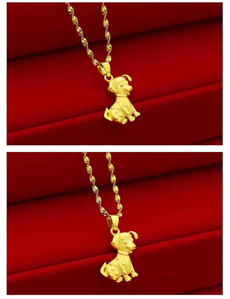 Recién llegado, collares con colgante de perro del zodiaco bonito chapado en oro a la moda con joyería de cadena retorcida de Singapur para mujer