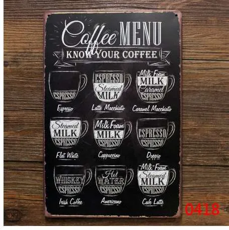 Rereo – panneau de café en métal, décor mural de café, peinture en métal Vintage, affiche de menu de café, plaque d'art, décoration de café