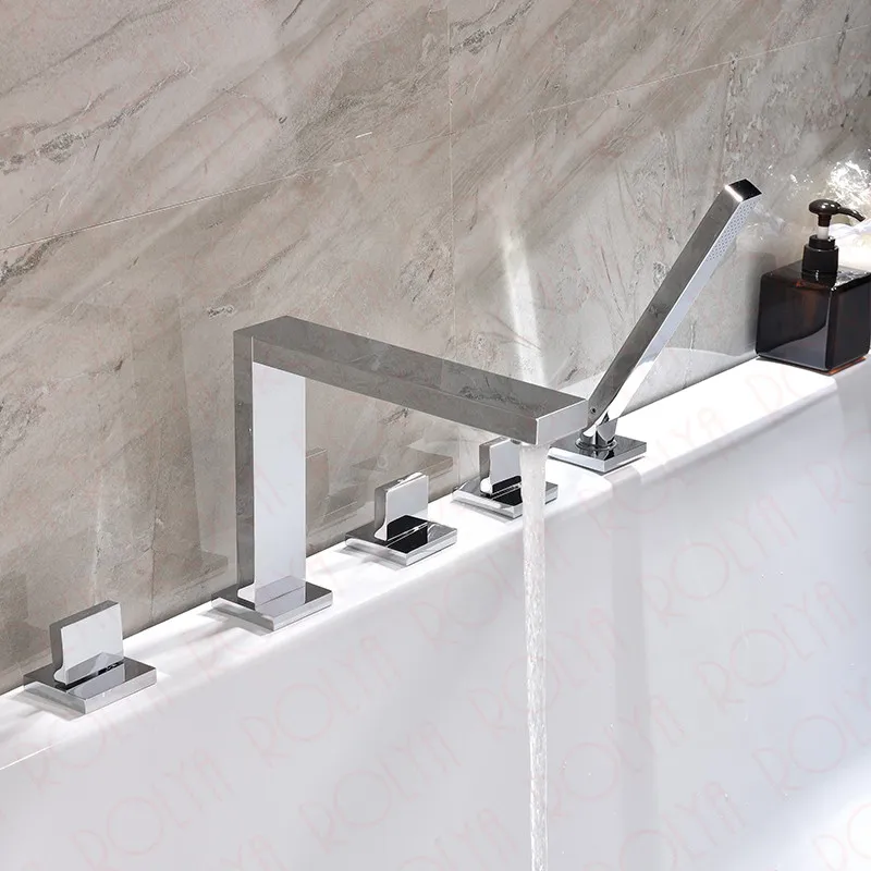 Rolya Cubix Bathtub Faucet Tub Filler Däck Monterad 5 Hål Bad Dusch Mixer Tap Square Style