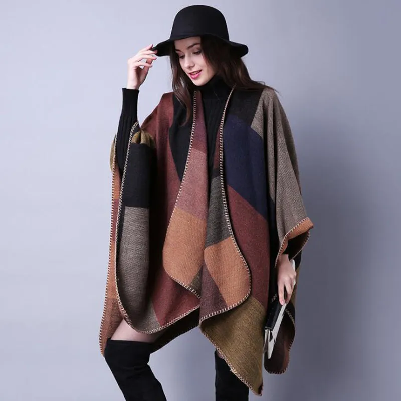 New Brand Women's Winter Poncho Vintage Blanket Women's Lady Knit Shawl Cape Cashmere Scarf Poncho 