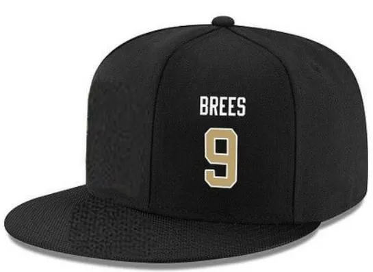 Snapback Kapelusze Niestandardowe Numer nazwy gracza # 9 Brees Saints Dostosowane Wszystkie czapki zespołu Akceptują niestandardowe logo płaskie hafty lub nazwa