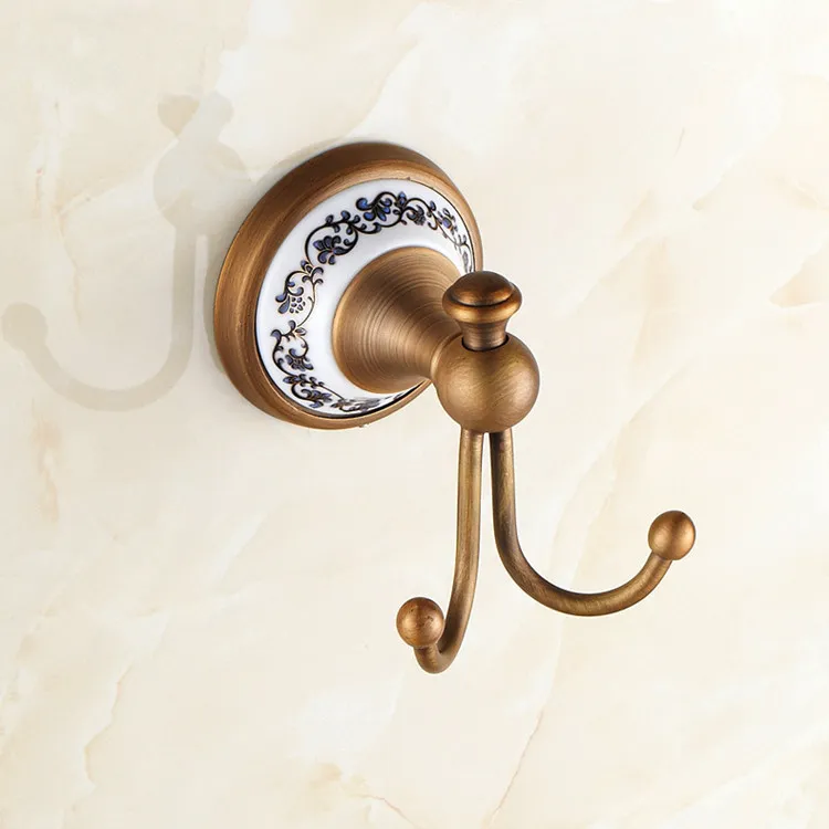 Copper Polished Brass Towel Hooks Ceramic Holder Wall Mounted Coat