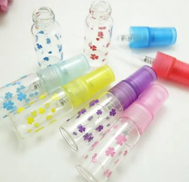 5ML 5G Colorful Clover Leaf Printing Clear Refillable Perfume Spray Empty Glass Bottle Atomizer