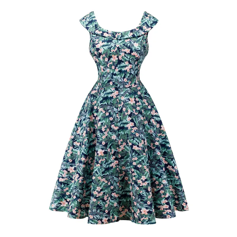 Kostlish A-Line Women Summer Dress Audrey Hepburn 50s 60s Floral Print Vintage Dress Women 2017 O-Neck Party Dresses Plus Size (50)