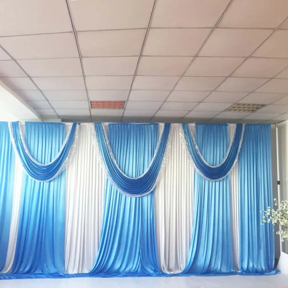 ice silk blue / teal silver swag and blue drapes only for 3m*6m curtain decoration