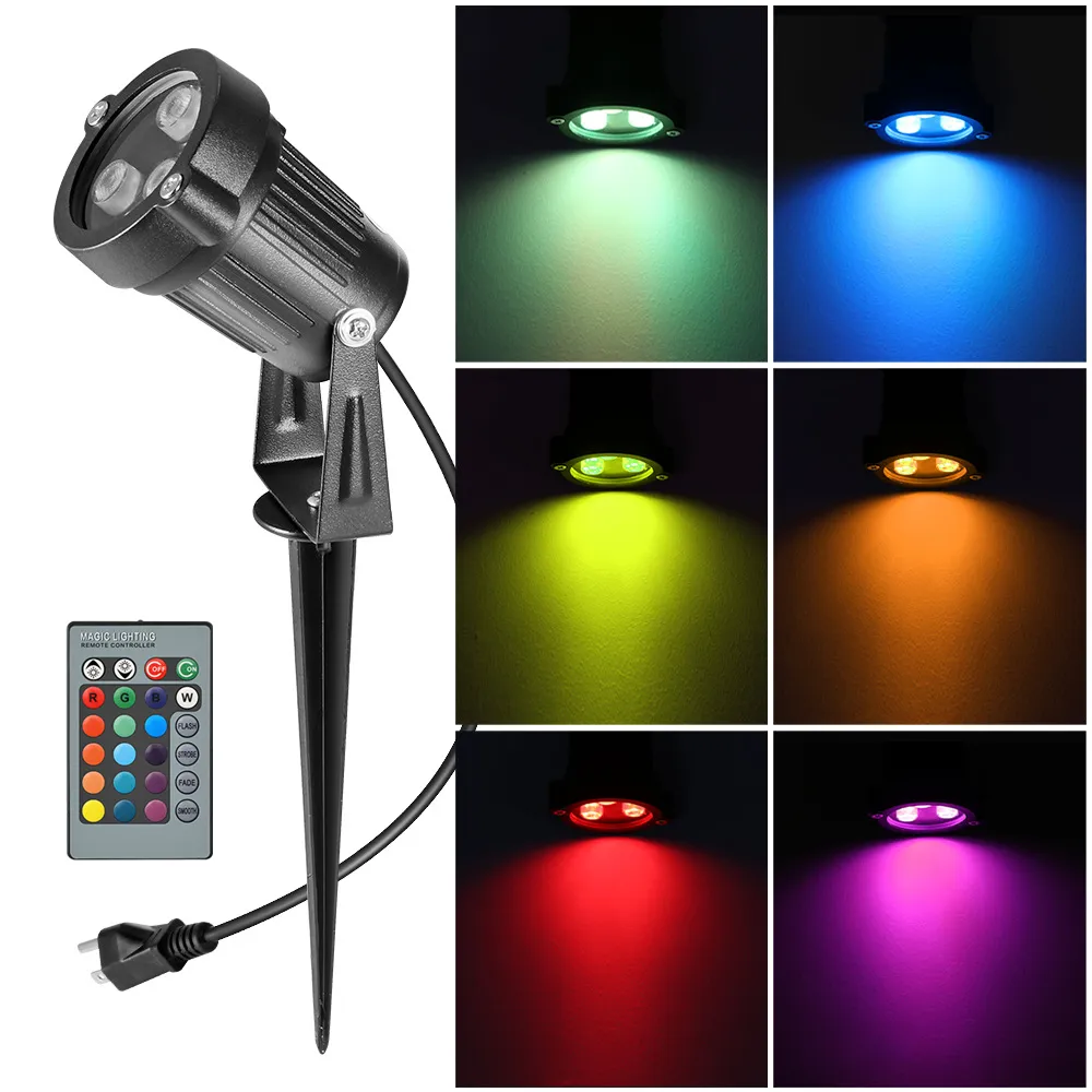 Télécommande Mini 6W RGB LED Pelouse Lampes Extérieur IP65 Projecteur Étanche Ampoules Jardin Paysage Lumière