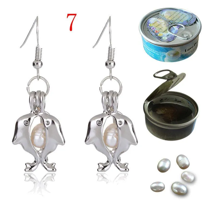 Silver Tone Pearl Cage Pendant Earrings With Butterfly Turtles Dolphins Design Fashion Hollow Locket Jewelry With Oyster Pearl