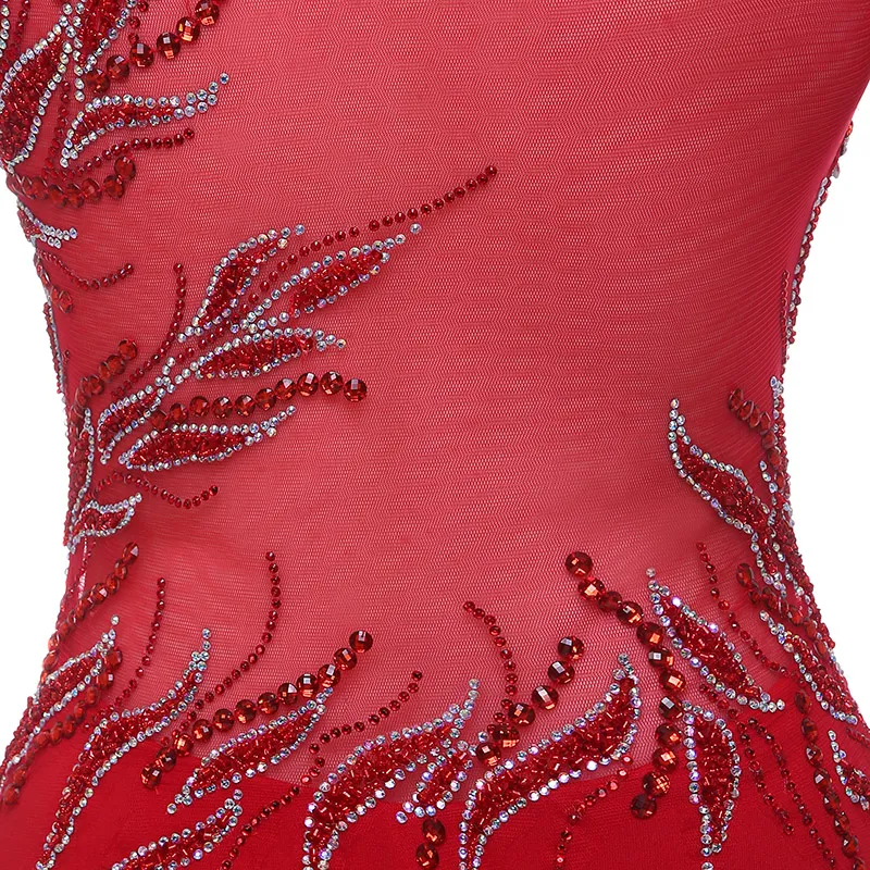 カタール2024高品質の新しい赤いファッションフォーマルイブニングドレスラウンドネックチュールハンドメイドビーズプロムパーティーアダルトドレスHY042