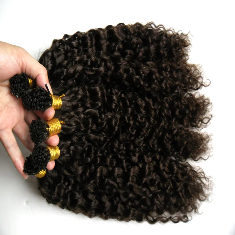 Estensioni di cheratina capelli umani Kinky Curly 300gstrands estensione di capelli umani I tip prebonded Fusion Hair Extensions 2 Darkest Bro2162649