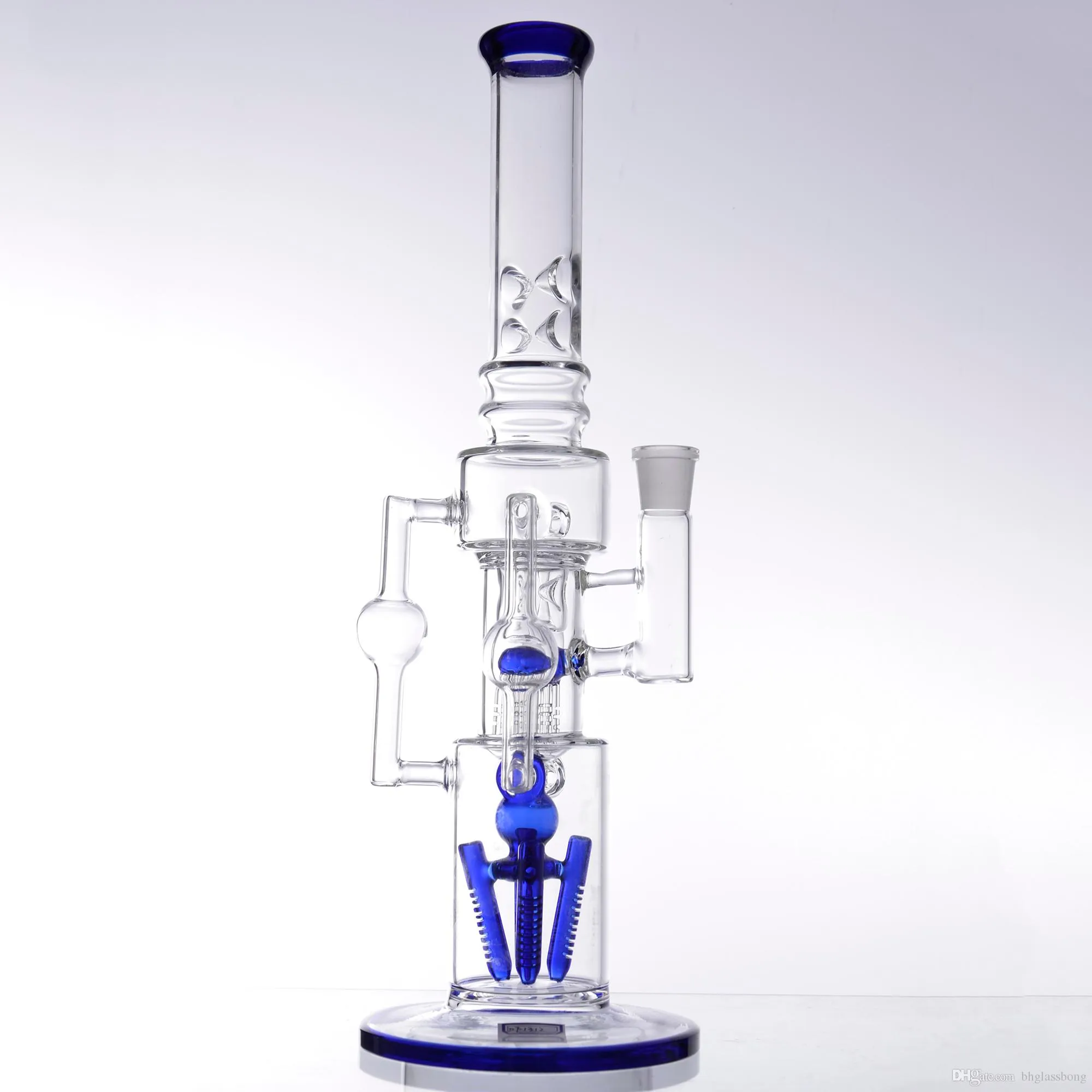 Glass Bongs Big Blue Recycler Beaker Water Smoking Pipe Straight Tube
