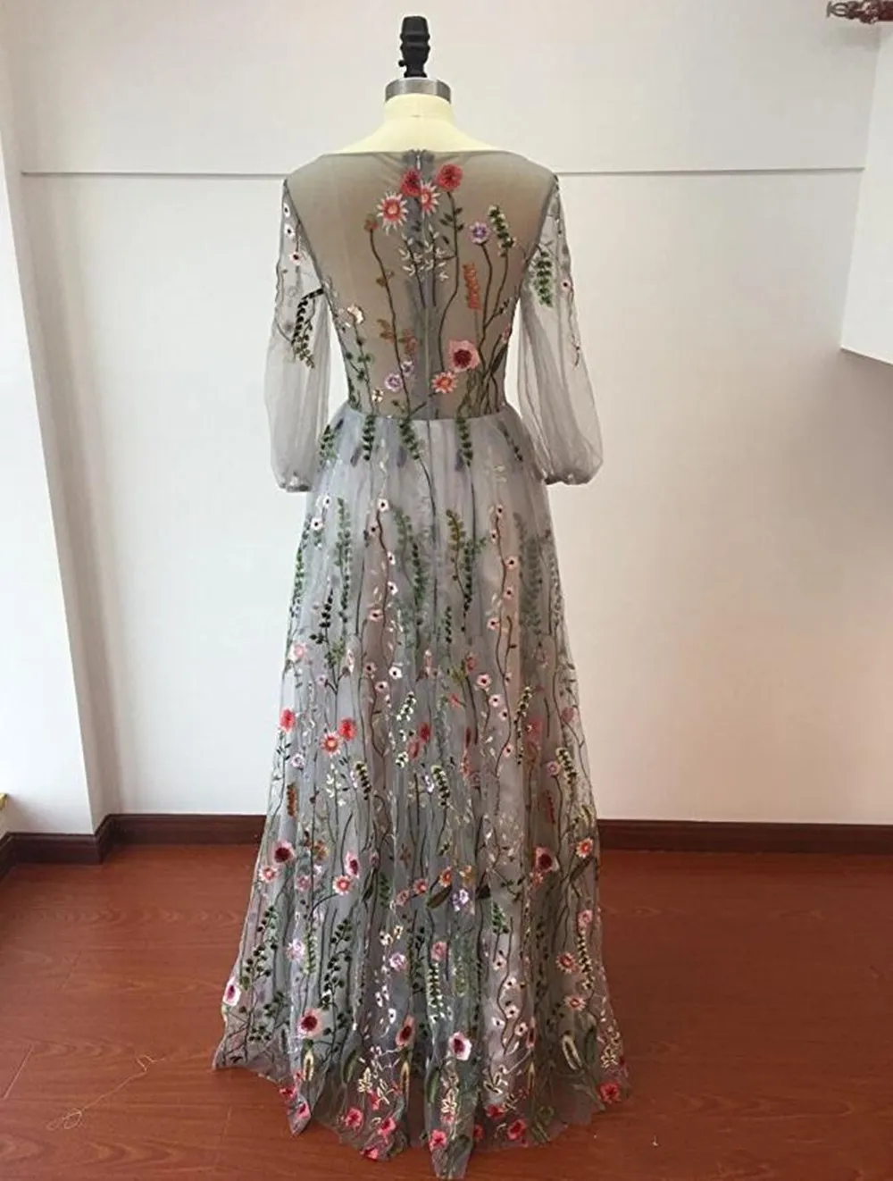 Yeni Kadın Uzun Kollu Gelinlik Modelleri Son Moda Çiçek Nakış A-line Abiye Örgün Parti törenlerinde Pageant Elbise Vestios De Novia