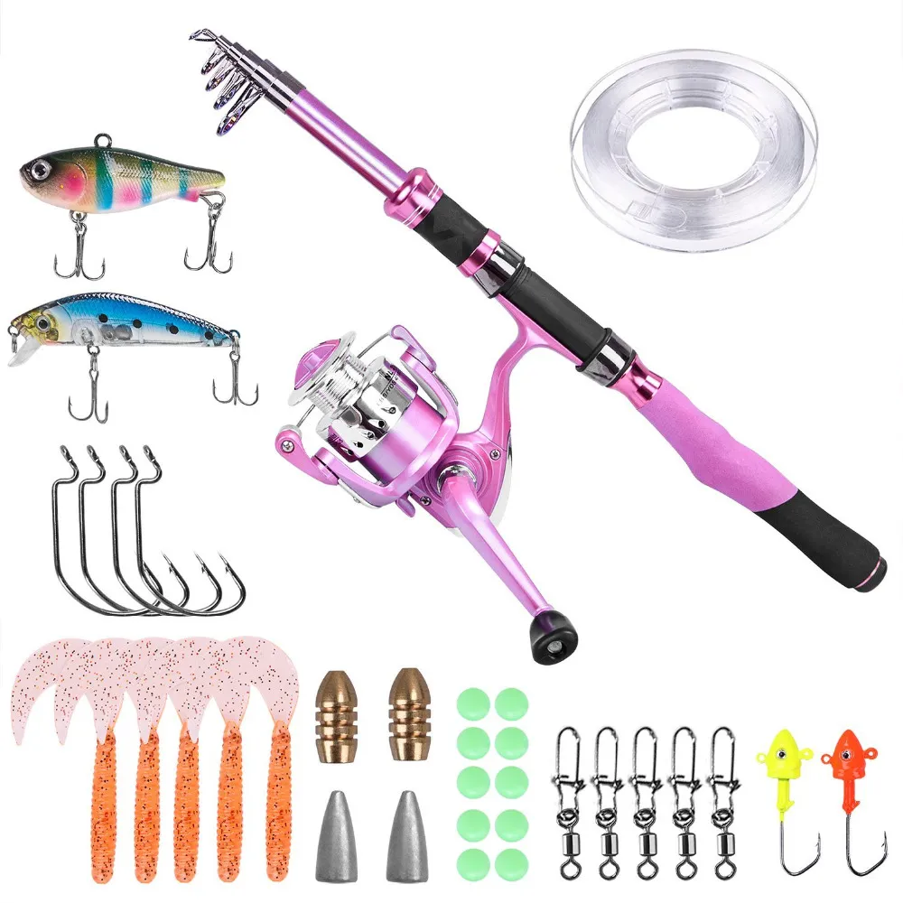 Telescopic Fishing Rod And Reel Combos For Ladies, Pink Spinning