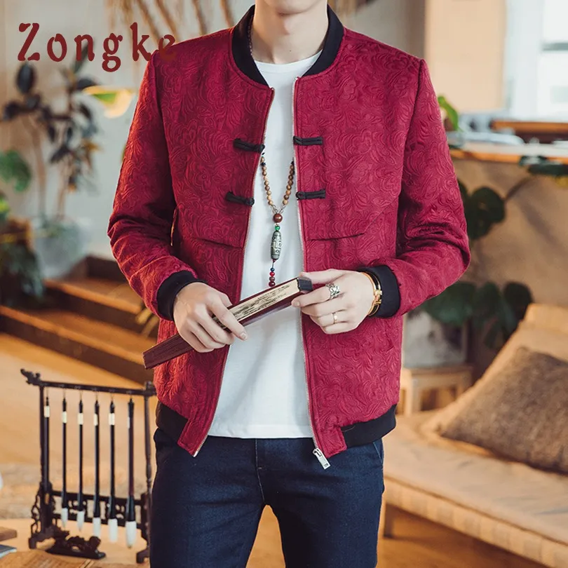 Zongke Estilo Chin s Jaqueta Floral Moda Masculina Hip Hop