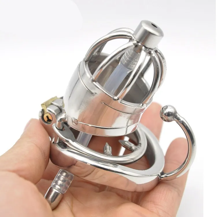 Male Stainless steel Chastity Cage Hook Ring Urethral Catheter Barbed Spike Ring Medium Locking Belt Device Drain Tube DoctorMonal2158764