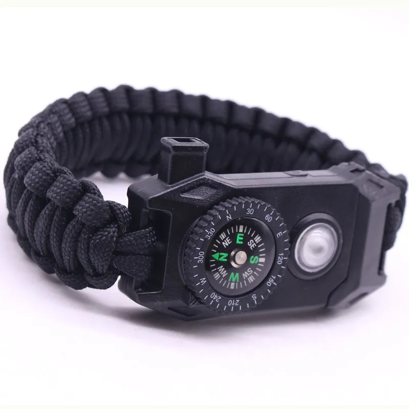 2021 neue Design-Mix-Farbe, Kletterseil, Überlebensschnur-Armbänder, Outdoor-Paracord-Armbänder mit SOS-LED-Licht, Kompass-Hoffnungs-Armreifen