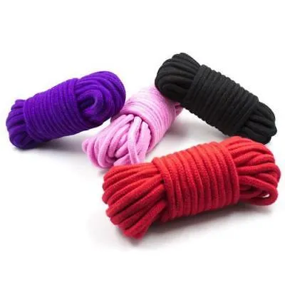 柔らかい綿の日本のボンデージロープ10メートル35フィート黒い赤い紫色のピンクの拘束＃T78