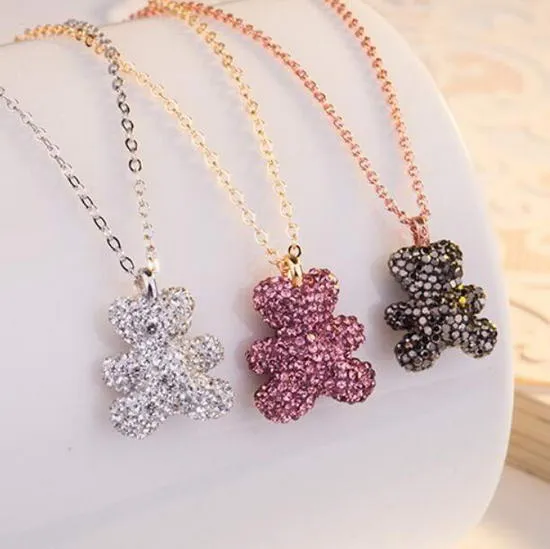 Moda Urso Pingente de Colar de Ouro Rosa Banhado A Prata Diamante Ursos Cadeia Clavicular Abelhas SWA Jóias para As Mulheres Colares SW1102 Venda Online