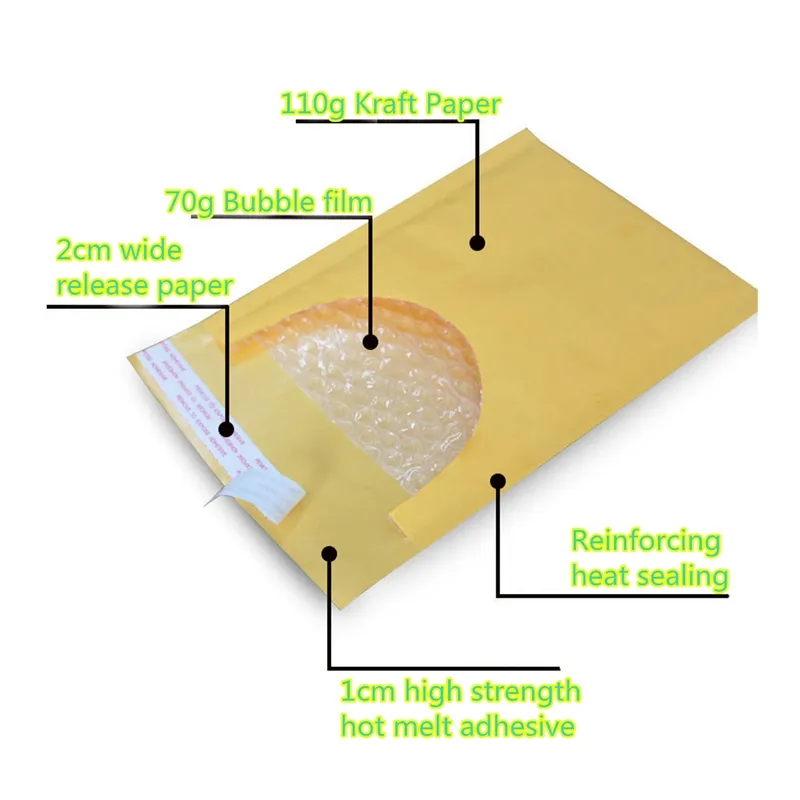 kraft PE Bubble mailing bags 11x13cm for postal transport cloths packaging pouches envelop self-seal adhesion added Envelopes Bags