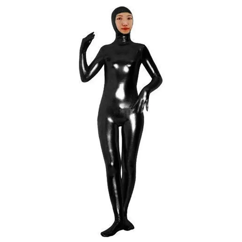 Ensnovo Women Lycra Full Body Open Face Zentai Suits Shiny Metallic ...
