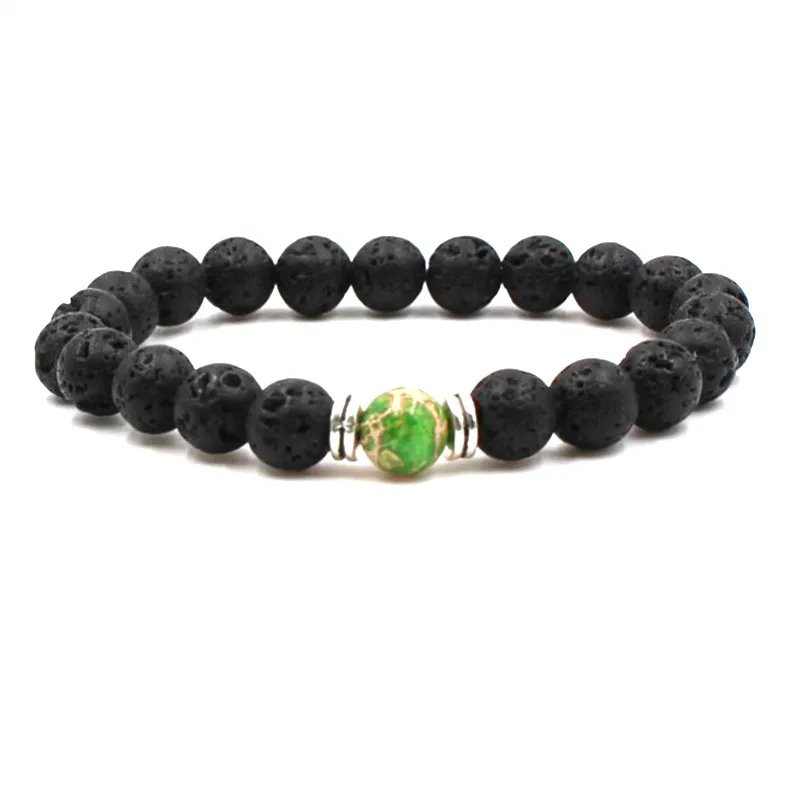 Braceletes de pedra lava vulcânica preto 8mm grânulos de yoga pedras naturais trecho frisado frisado de óleo essencial pulseira bracelete kimter-g116s fz