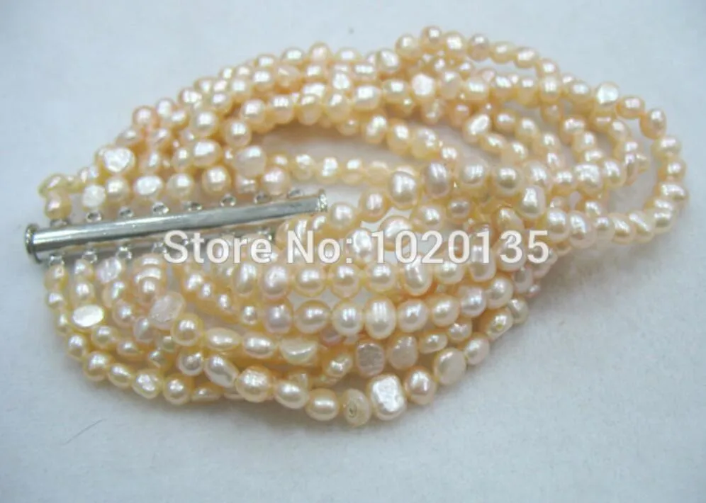 Bracelet de perles d'eau douce 8 rangs rose baroque 5-7mm 7.5 pouces nature FPPJ perles en gros