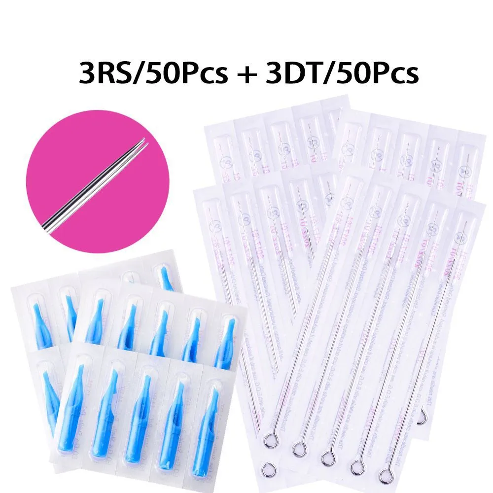 Atomus 3RS + 3DT 50 stks 304 roestvrijstalen steriele tattoo naald + 50 stks Blauw wegwerp tattoo tips tattoo naald product