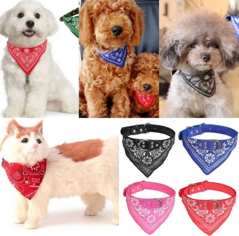 Pies Trójkąt Ślinę Ręcznik Szczeniak Szyrek Salwowy Bandana Z Skórzanym Collar Neckerchief Regulowany Szczeniak Kot Szalik 5 Rozmiary EEO333