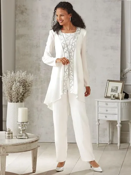 Elegant Beaded Mother of the Bride Pant Suits with Sequins for Formal  Occasions
