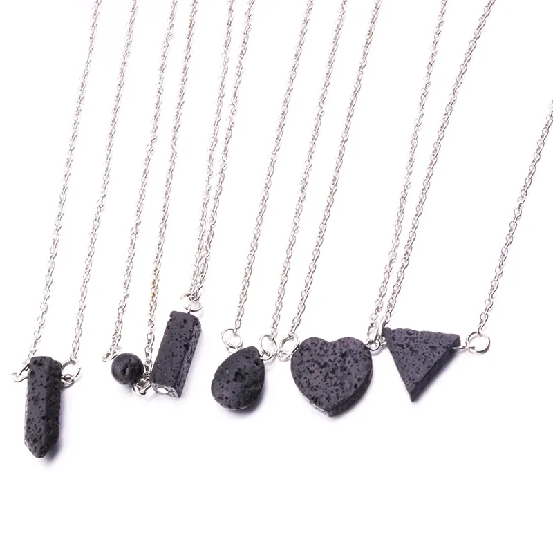 Silver Gold Plated Love Heart Black Lava Stone Bead Diffuser Necklace Aromatherapy Essential Oil Diffuser Necklace For Women Jewelry