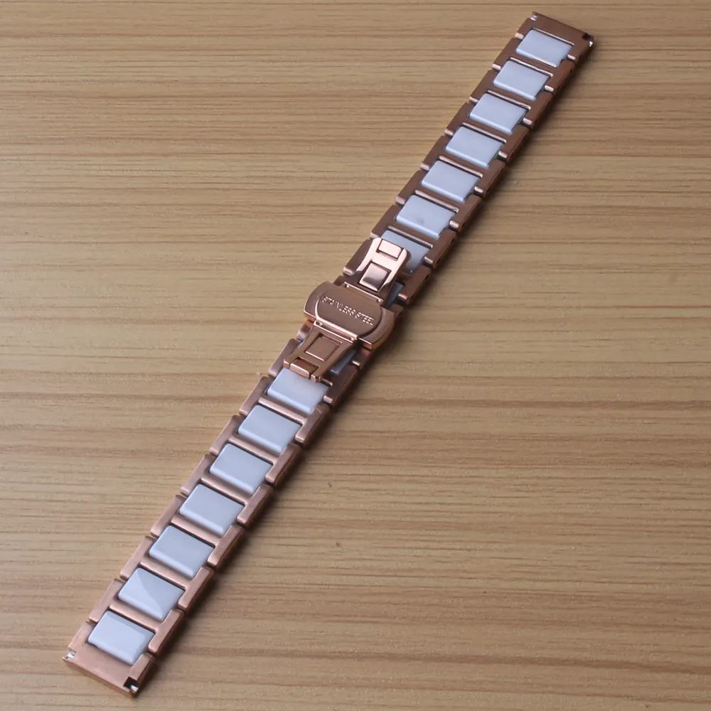 High Quality 14mm 16mm 18mm 20mm 22mm Watchband rose gold stainless steel wrap ceramic white for quartz watches Bracelets men womens bands