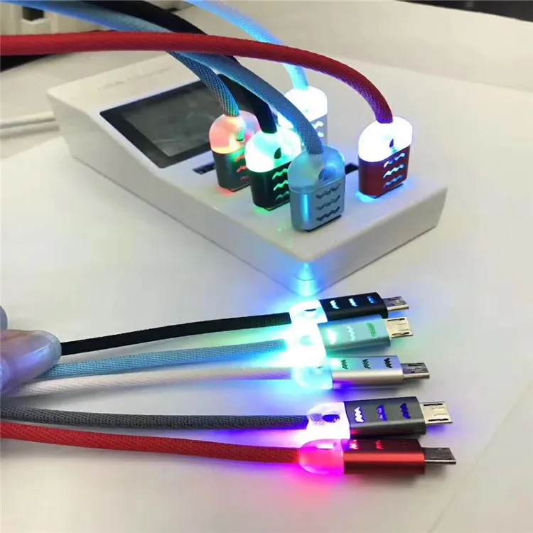 1m 3FT Data Cable Synlig LED Micro USB V8 Laddare Kabel för Samsung S7 Blinkande Vattenvågsladdar